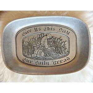Vintage Carson Pewter Bread Tray – "Give Us This Day Our Daily Bread" Farmhouse